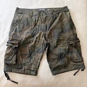 Stone Falcon Camo Cargo Shorts Men’s 38 Dark Woodland Y2K Utility Gorpcore